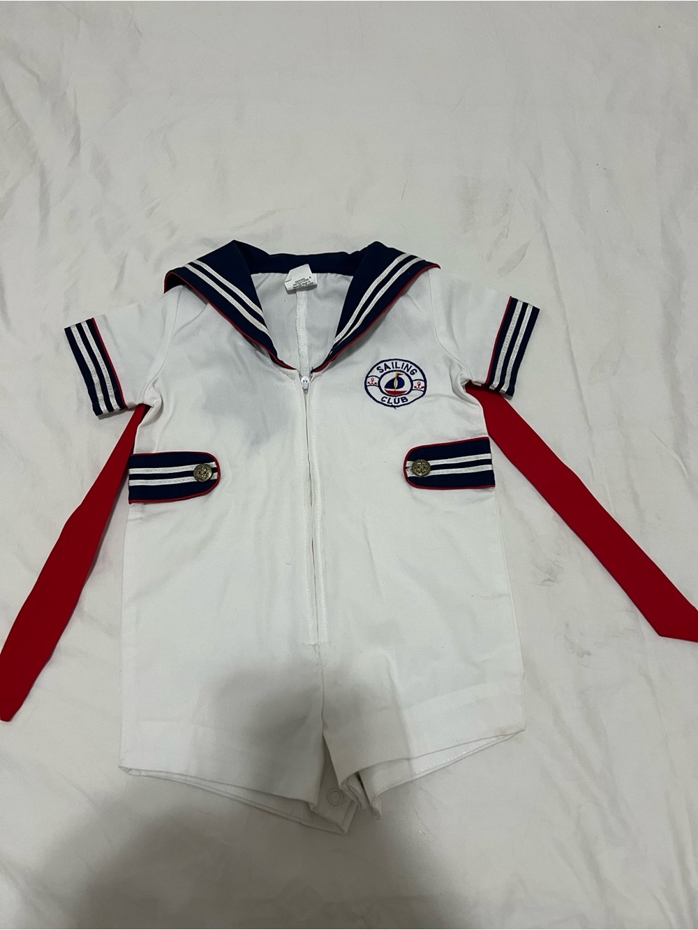 Kids' Sailor Romper - White with Navy & Red